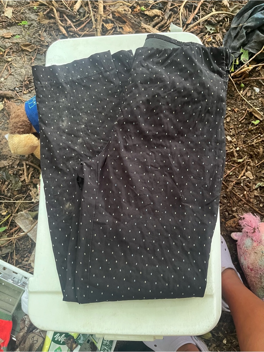 White House Black Market Black Pants with White Dot Print